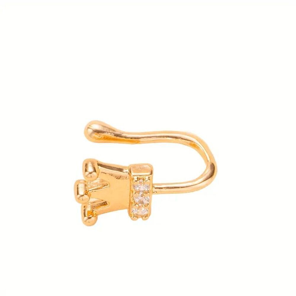 GOLD DIAMOND CROWN NOSE CUFF RING - Picture 5 of 6